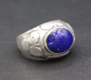 Turkmenischer traditioneller silberner Lapislazuli Steinring, geschnitzter Verarbeitungsring 7,25 - Bild 1 von 7