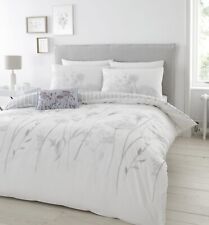 Catherine Lansfield Meadowsweet Floral Easy Care Duvet Cover Bed Set White/Grey
