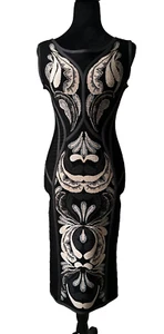 Vestido ceñido al cuerpo de noche con estampado de cachemira elástico negro Herve Leger talla mediana - Imagen 1 de 10