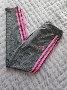 Adidas Leggings Girls Size 7/8 Track Style Heather Gray/pink - Picture 1 of 5