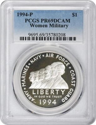 1994-P Women in Military Silver Commemorative Dollar PR69DCAM PCGS Proof 69 DC - Image 1 of 2