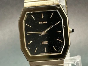 Vintage CITIZEN Exceed 4-798899 Black Gold Square UNISEX 27m QZ Watch From JAPAN - Picture 1 of 11