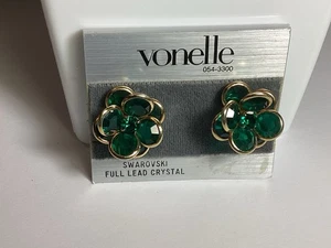 NOS VONELLE SWAROVSKI SET LUNETTA CRISTALLO VERDE ORECCHINI CLIP A GRAPPOLO DI FIORI - Foto 1 di 6