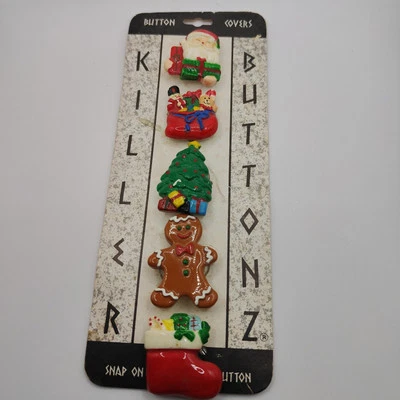 Vtg 90s Killer Snap On Button Covers Holiday Christmas  New on Original Card - Image 1 of 4