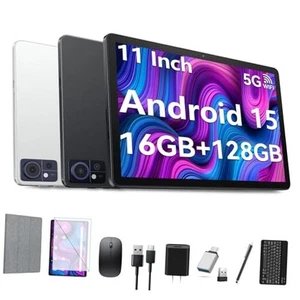 Tablet 11 inch 2025 Latest Android 15 Tablet with Keyboard,128GB ROM 16GB Gray - Picture 1 of 8