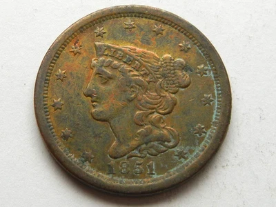 1851 half cent braided hair old US coin - Image 1 of 2