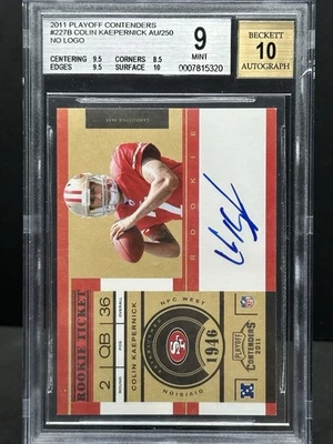 2011 panini Playoff Contenders Collin Kaepernick no logo/250 Auto RC BGS 9/10 Au - Image 1 of 4