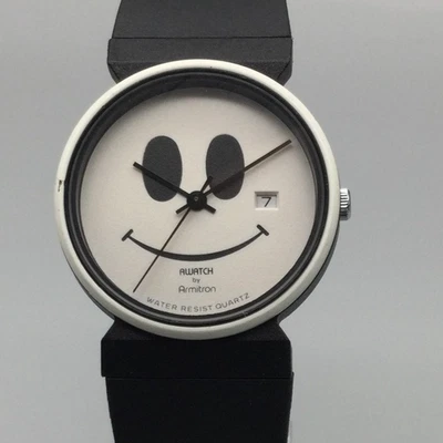 Vtg Armitron Awatch Women 31mm Smiley Face Dial Watch Black Date New Battery - image 1 of 4