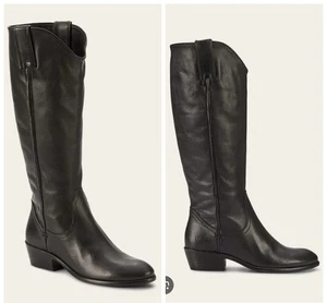Frye Carson pull-on knee high leather riding boots black almond toe size 8.5 - Picture 1 of 14