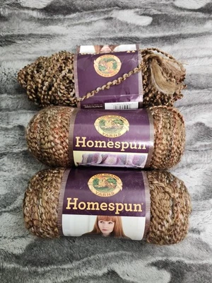 Lion Brand Homespun Yarn 381 BARLEY Brown Bulky 5 New 185 yd Lot Of 2 - Image 1 of 4