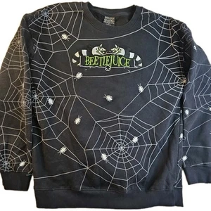 BoxLunch Beetlejuice Sweatshirt Size Large Spider Web Allover Print - Picture 1 of 8