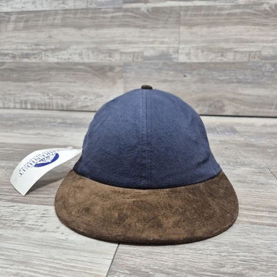 Gorra de ala marrón de lona azul en blanco adulto hombre correa ajustable Foto 1 de 4