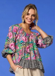LOOBIES STORY 'Frida' colourful peasant blouse women size 10 on or off shoulder - Picture 1 of 12