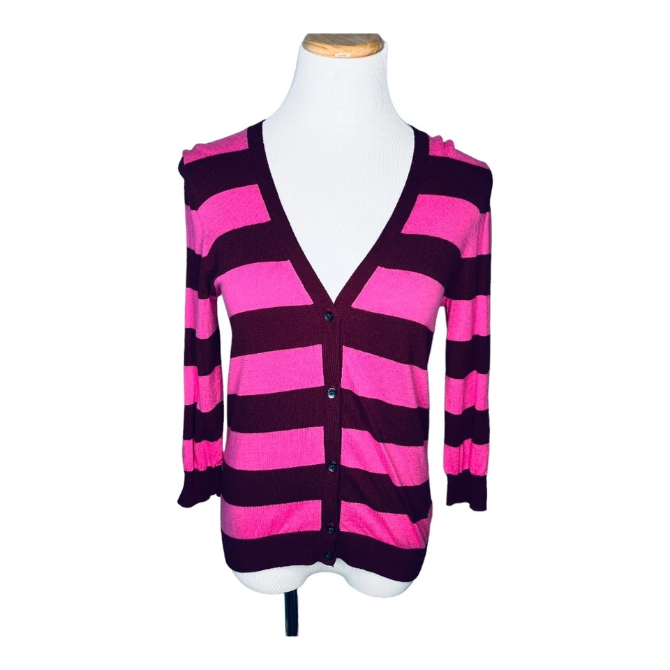 Joe Fresh Sweater Pink V-Neck Striped Cardigan XS - Изображение 1 из 4