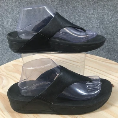 Босоножки женские FitFlop 10 Lulu повседневные без шнуровки стринги на танкетке 288-001 черные кожаные - Изображение 1 из 4