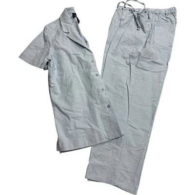 VTG Denim & Co Button Front Shirt and Pants Women's Size Medium Linen Blend Blue - Imagem 1 de 4