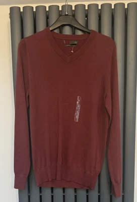 Bnwot new New Ex chain store cognac blue pure cotton v neck jumper size Small - Image 1 of 2