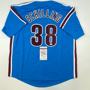 Autographed/Signed Curt Schilling Philadelphia Retro Blue Jersey JSA COA Auto - Picture 1 of 4