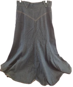 Circle T Marilyn Lenox Skirt Sz 13/14 Long Blue Denim Flare Cowgirl Western VTG - Picture 1 of 6