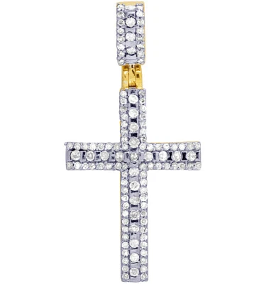 Colgante Cruz Diseñador Diamante Real Oro Amarillo 10K Para Hombre Damas 3/5 CT 1.5" Foto 1 de 4