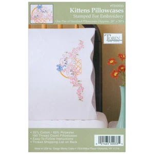 Tobin T232033 Stamped Pillowcase Pair For Embroidery 20"X30"-Kittens - Picture 1 of 1