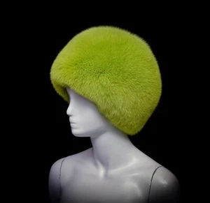 Arktische limettengrüne Fuchsfell Kosaken Beanie Blase Herbst Winter Mütze - Bild 1 von 5