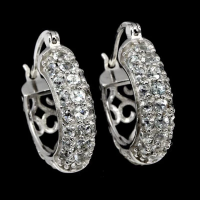 Orecchini In Argento Sterling 925 Con Gemma Di Acquamarina Rotonda - Immagine 1 di 4