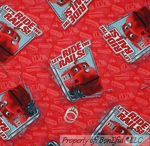 BonEful Fabric FQ Cotton Quilt Red Chuggington Train Ride BOY Disney Movie Decor - Picture 1 of 6
