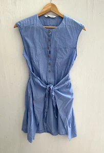 Zara Chambray Blue Sleeveless Dress with Wrap/Tie Front Skirt Size XS - Picture 1 of 4