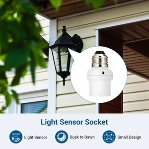 2 pack Light Sensor Socket E26 E27 Automatic Dusk to Dawn Bulb Socket Adapter - Picture 1 of 5