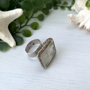 Frozen Branches VintageRing Statement Dendritic Quartz with Fern 925 Silver - Picture 1 of 6