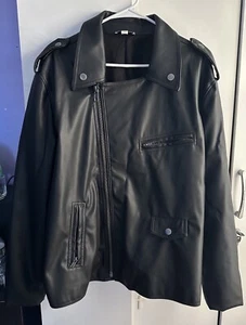 BAR III FAUX LEATHER BELTED JACKET, BLACK, SZ EXTRALARGE (WO MEN) Unisex - Picture 1 of 16