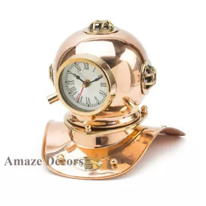 Copper & Brass Divers Diving Helmet Clock Nautical Collectible Desk Decorative - Foto 1 di 4