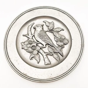 Sexton 1972 Metal Pewter Cardinal Bird Dogwood Floral Decorative Plate - Picture 1 of 9