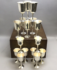 16-Piece Set of Salem Silverplate Wine Glasses & Water Goblets w/ Wooden Chest