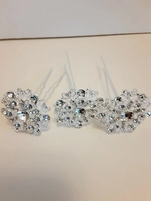 12-PACK BRIDAL CRYSTAL RHINESTONE FLOWER HAIR PINS Quinceanera Princess  - Image 1 of 4