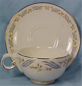 Hall Arlington Cup & Saucer for Sears Gold Blue Cream Retro Vintage Dinnerware - Picture 1 of 4