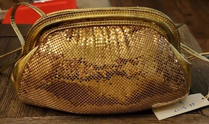 NEW OLD STOCK WHITING & DAVIS SNAP GOLD MESH PURSE W/ HIDEABLE SHOULDER STRAP - Picture 1 of 17