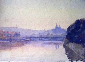 PRAGUE VIEW FROM VITAVA RIVER LLEWELYN FREDERICK MENZIES-JONES W/COL C1925 - Picture 1 of 1