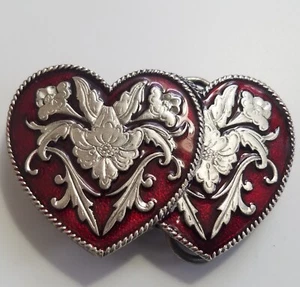 Siskiyou Buckle Co Women's Hearts + Floral Metal & Red Enamel Belt vintage 1992 - Picture 1 of 11