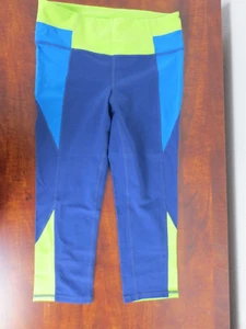 Athleta Leggings Women's Size M Neon Green/Blue Inseam 20" - Picture 1 of 7
