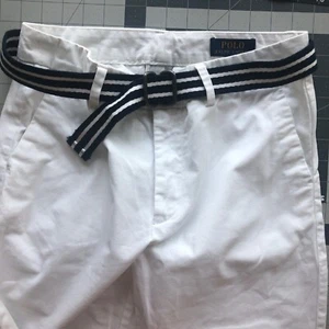 Polo Ralph Lauren Girls Pants Size 18 30W/30 White Chino Straight Leg Navy Belt - Picture 1 of 11