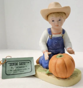 Figura Denim Days by Homco #1518 niño con calabaza decoración 1985 de colección - Imagen 1 de 9