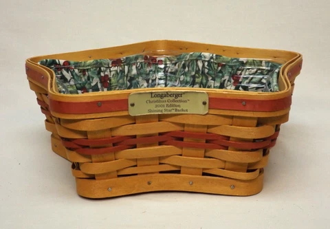 Longaberger 2001 Red Shining Star Basket with 2 Liners and Protector Cover