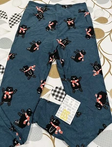 Lularoe OS Leggings one size black bear scarf winter teal animal NWT - Picture 1 of 3