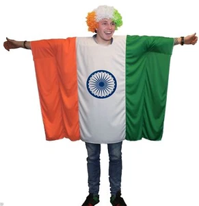 Adults India National Flag Poncho Patriotic Supporters Fancy Dress Costume - Picture 1 of 1