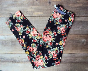 Nordstrom Floral Leggings Size Medium - Black Flowered 80's 90's Style Leggings - Picture 1 of 6