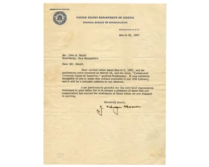Lettera firmata dal direttore dell'FBI J. Edgar Hoover sul DOJ sulla fiducia dell'FBI! PSA Auto - Foto 1 di 2