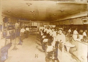 c1910 CABINET CARD PHOTO BABER SHOP INTERIOR SHOE SHINE KOKEN CHAIRS 1G5 - Picture 1 of 4