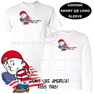 Kid Butt Kiss This If You Don't Like America Cartoon Kunst individuelles T-Shirt - Bild 1 von 5